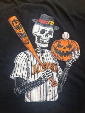 Halloween Skeleton Baseball Short Sleeve Tee - Black